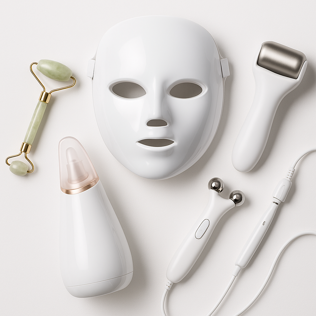 Ilustrative flatlay of skincare tools – not the actual item